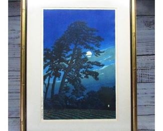 Vintage Collectible Kawase Hasui Moon at Magome Japanese Woodblock Print