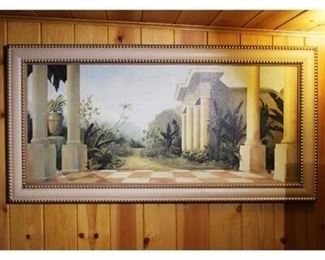 Vintage Framed Classic Greco Roman Courtyard Mural