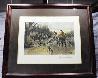 Vintage Framed George Wright Colored Etching After A Good Day