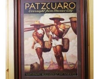 Vintage Framed National Railways Patzcuaro Mexico City Travel Poster
