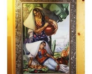 Vintage Framed Print of Traditional Mexican Women by Alfonso X. Pena