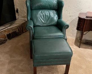 BRADINGTON YOUNG Leather Wingback Chair with Ottoman