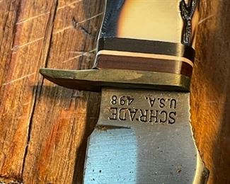 Vintage SCHRADE USA 498 Hunting Knife w/ Leather Sheath