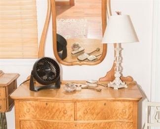 Birdseye Maple Serpentine Front Dresser with Mirror