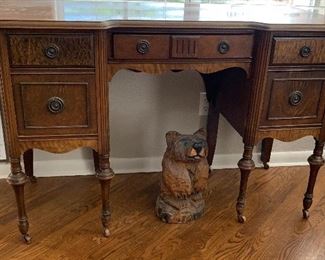 Antique Desk w Wood Wheels