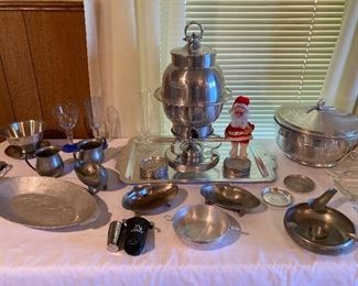 aluminum and pewter serving ware, including urn