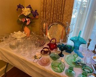 Colored glassware and crystal.