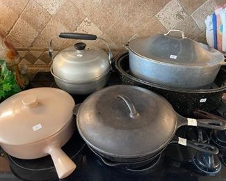 Cast iron pots and aluminum.