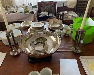 3 Pieces Richard Meier for Swid Powell - silver-plated skyscraper  Large Bowl  - Pair of  Candle sticks -  