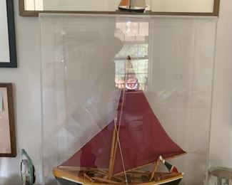 sailboat in a lucite display case 