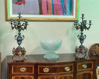 Pair Early Candelabra with Rouge Marble base