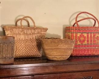 Baskets including Indian basket, African drum