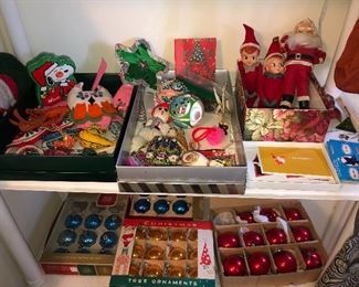 Xmas ornaments: boxed sets,“elf on the shelf” & vintage Santa