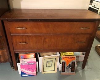 Vintage 2 drawer dresser (50”L, 35”H, 19.5”D) + lots of sheet music & music books