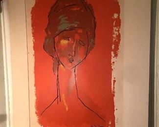 Modigliani silkscreen art print “Tete de Femme Portrait en Orange” (image size 17” x 27, mat 27” x 37”)