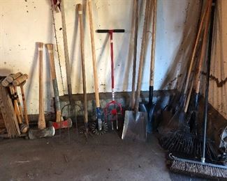 Yard tools, double headed axes, croquet set, 