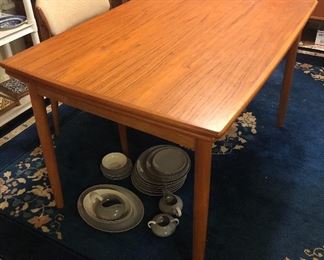 Danish teak expandable dining table - with 2 pull-out leaves (as shown: 32.5”W x 48”L x 28.5”H)
