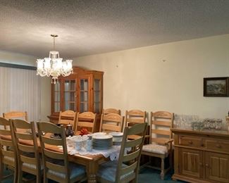 Broyhill Dining room table and 12 chairs, server, hutch