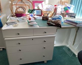 Quiltmate III sewing cabinet and cadet with extension arm