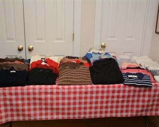 men's sweaters (Italian cashmere, wool) - medium, large and one XL, men's shirts, tee shirts/underwear (never opened)