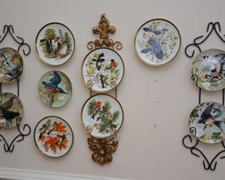 Audobon Society bird plates, Basil Ebe bird plates, holders