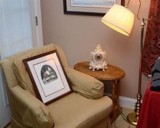 single chair, side table, floor lamp, one of the many Mangum's throughout the house