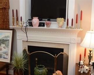 North Carolina, McCoy, Hull pottery, brass candlesticks, flat screen tv, dog figurine