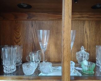 Waterford stems - sold, green Depression glass, miscellaneous glass