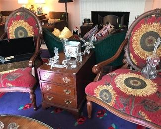 Pair of Tapestry Covered Extra Wide Side Chairs