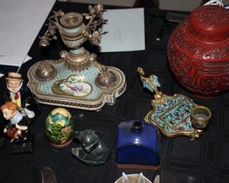 Cloisonne & enamel inkwell & candle holder