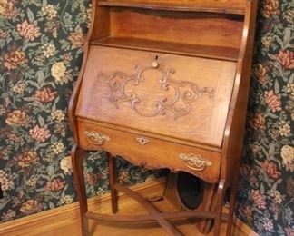 Victorian oak slant front desk