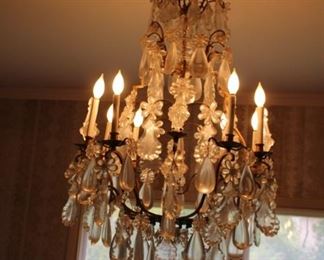 monumental 19th C. Louis XV dore bronze & crystal chandelier (crystals pendalogues) are 3” -4” long) includes original receipt & matching sconces