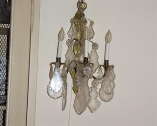 monumental 19th C. Louis XV dore bronze & crystal chandelier (crystals pendalogues) are 3” -4” long) includes original receipt & matching sconces