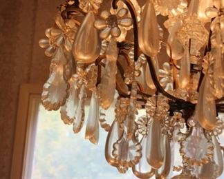monumental 19th C. Louis XV dore bronze & crystal chandelier (crystals pendalogues) are 3” -4” long) includes original receipt & matching sconces