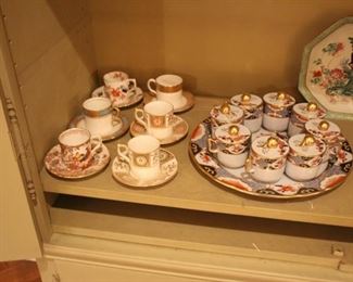 Demitasse cups & saucers; Copeland Spode pots du creme