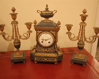 Graux Marly Fres Paris bronze & marble clock garniture