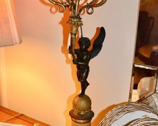 Pair bronze cherub figural candelabra 