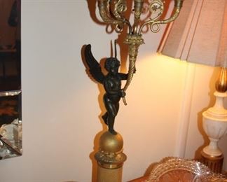 Pair bronze cherub figural candelabra 