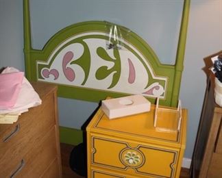Funky "Bed" twin headboard & yellow night stand