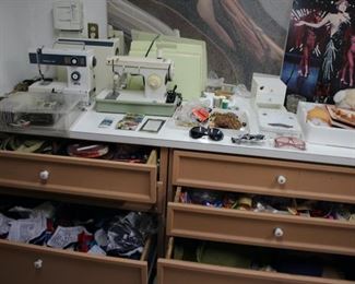 Assorted crafting - trim, sewing machines, etc