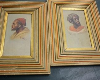 Pair Emile Marin Orientalist portraits