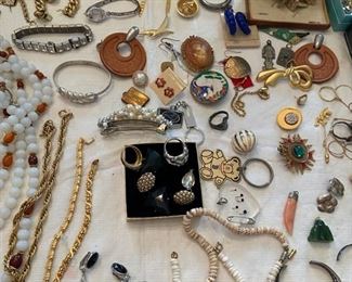 amber; cloissone; jade; sterling; costume – Trifari, Ciner, Marvella, Panetta, etc; pearls;