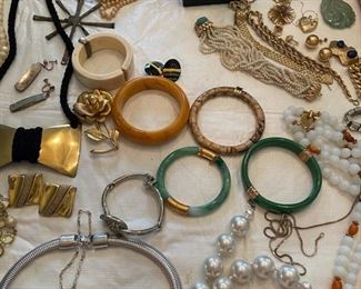 amber; cloissone; jade; sterling; costume – Trifari, Ciner, Marvella, Panetta, etc; pearls;
