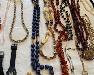 amber; cloissone; jade; sterling; costume – Trifari, Ciner, Marvella, Panetta, etc; pearls;