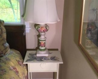 Hand painted little lamp table and ceramic lamp