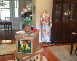 Vintage tin-lined Japanese tea crates