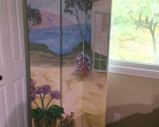 Hand painted wood screen room divider