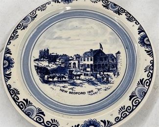 Handpainted Blue Delfts Made in Holland Collectibles Plate New Bedford 1810