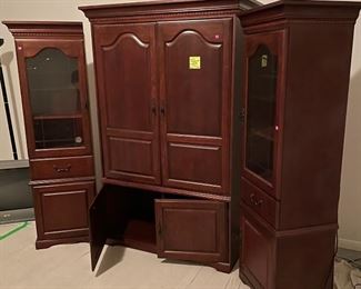 Lighted Entertainment Center Beautiful Mahogany Piece that Can be Separated to Create a Distinct Look, This Item is Located at the home in the Lakes and Still Available