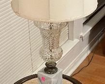 Mid Century Modern Marble Top Lamp Table (this table is not wood it is actually metal how cool is that), Crystal Lamp with Marble Base